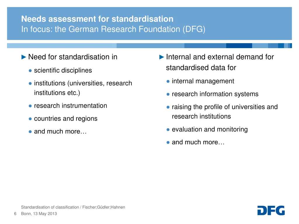needs assessment for standardisation in focus