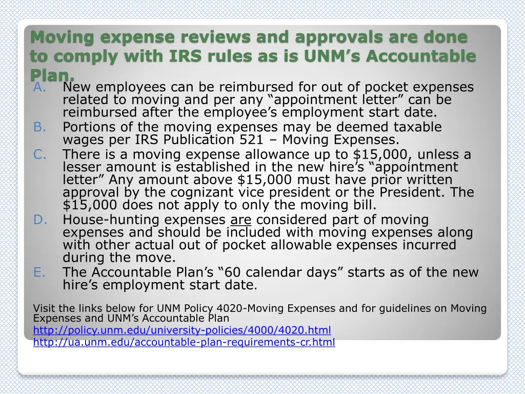moving expense reviews and approvals are done