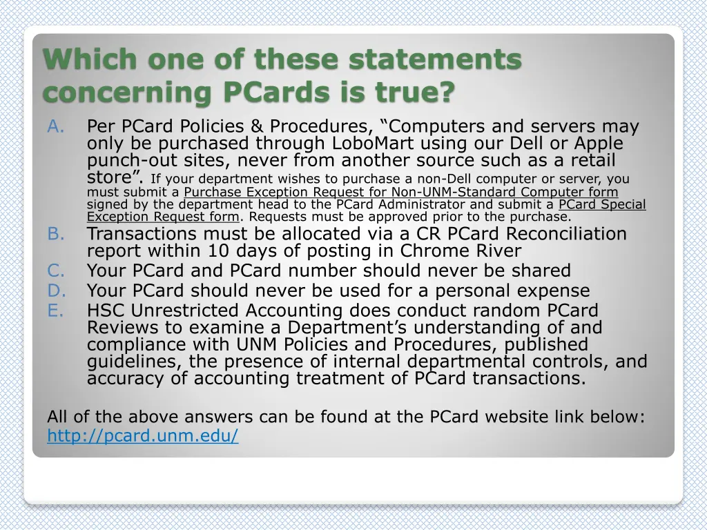 which one of these statements concerning pcards 1