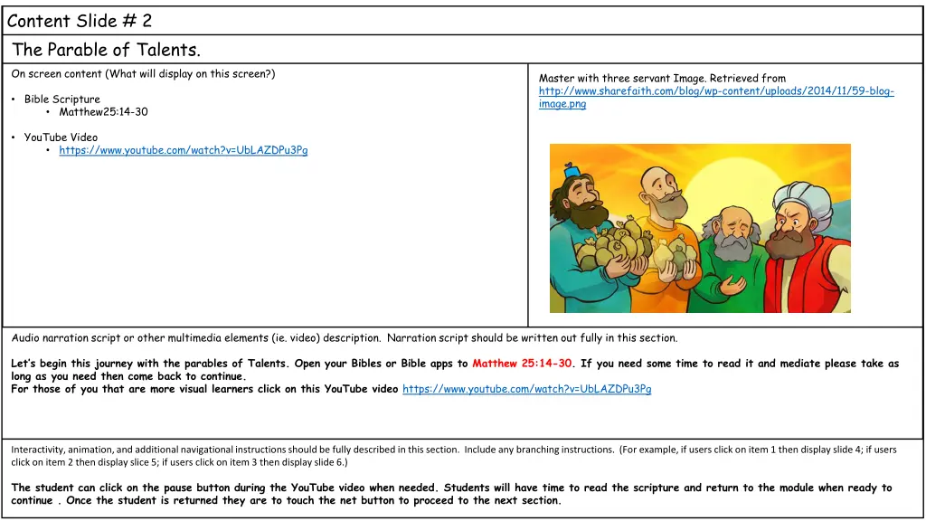 content slide 2 the parable of talents on screen