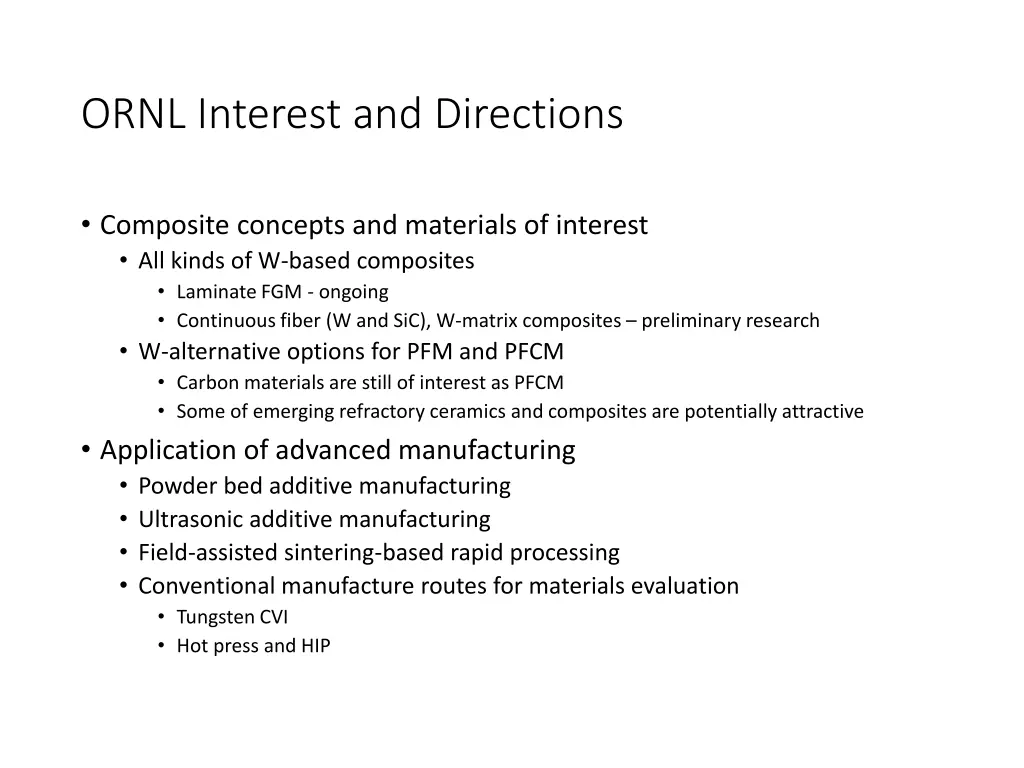 ornl interest and directions