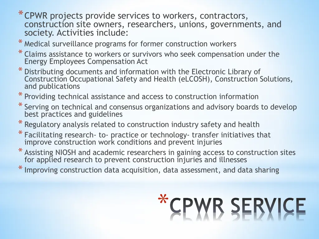 cpwr projects provide services to workers