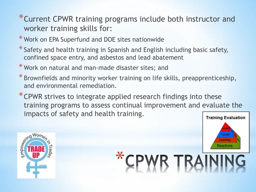 current cpwr training programs include both