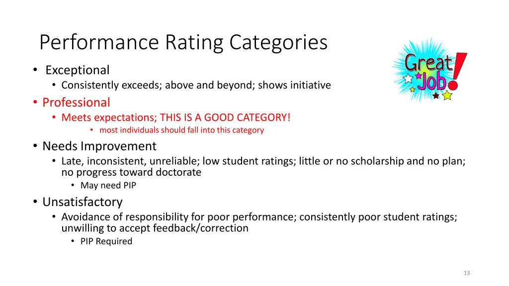 performance rating categories exceptional