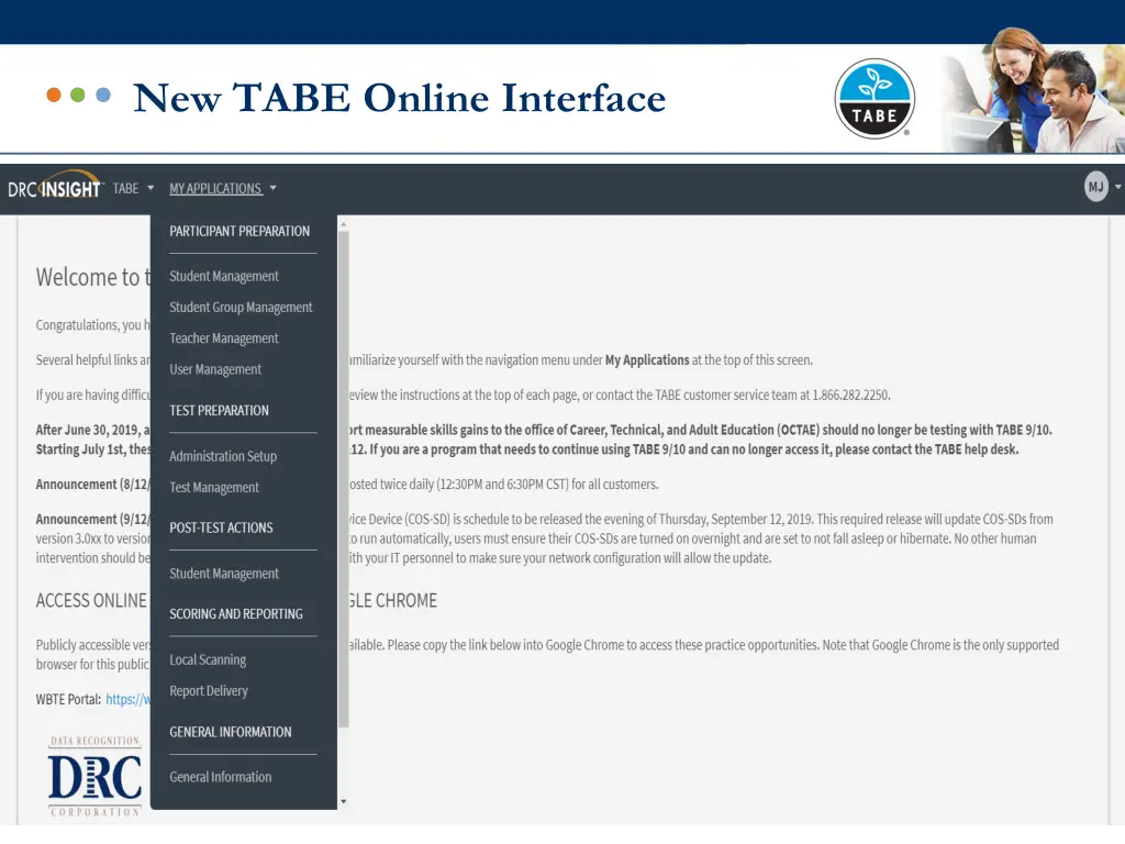 new tabe online interface