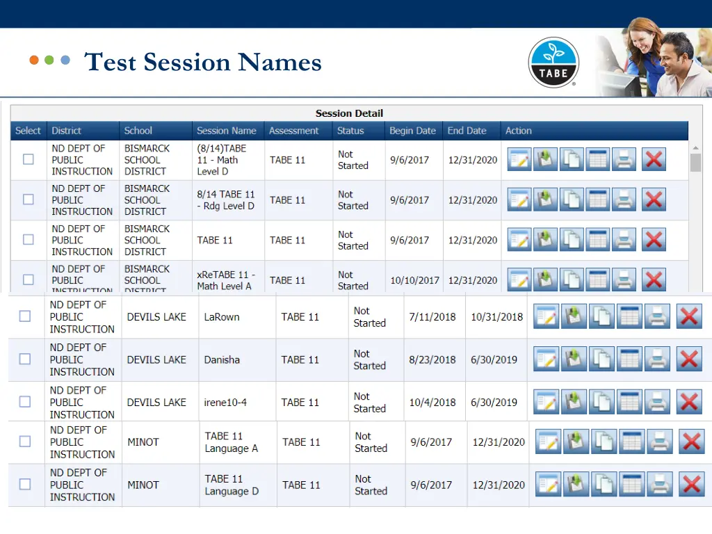 test session names