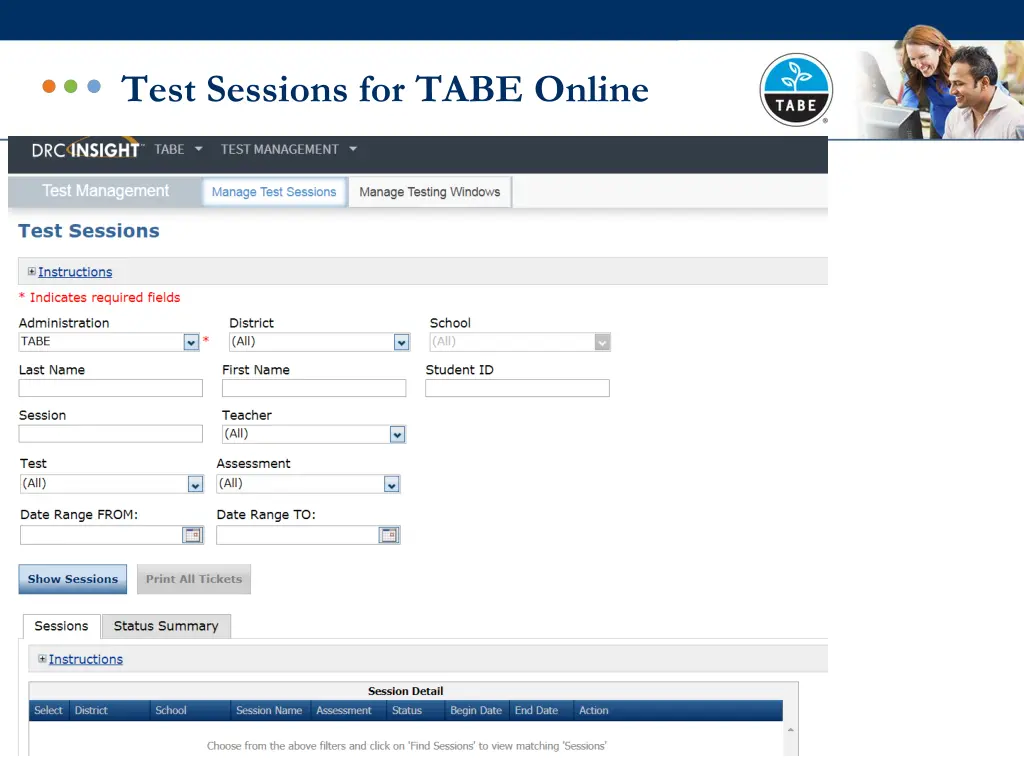 test sessions for tabe online