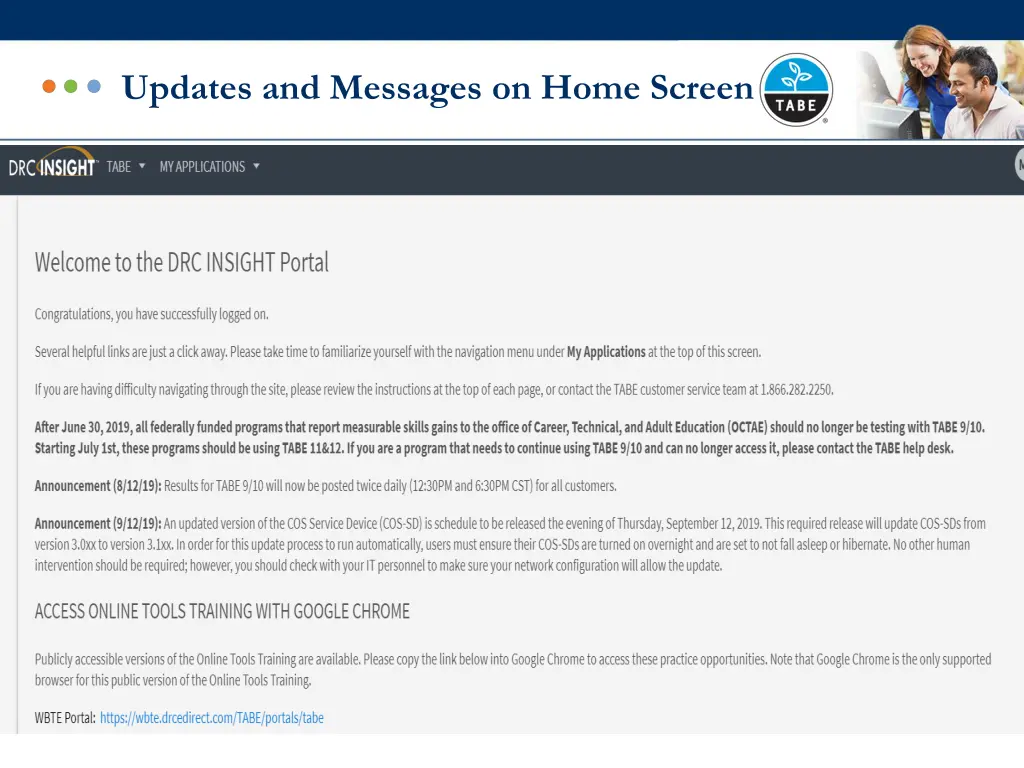 updates and messages on home screen