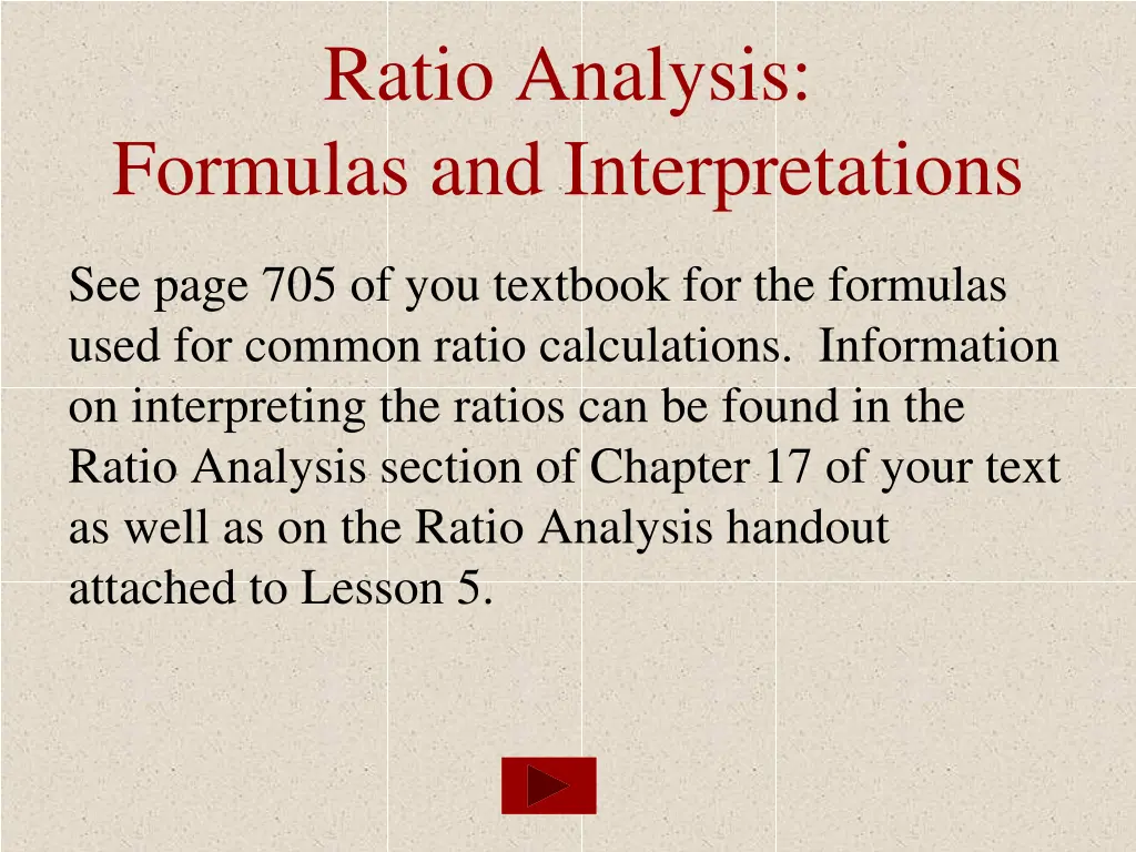 ratio analysis formulas and interpretations