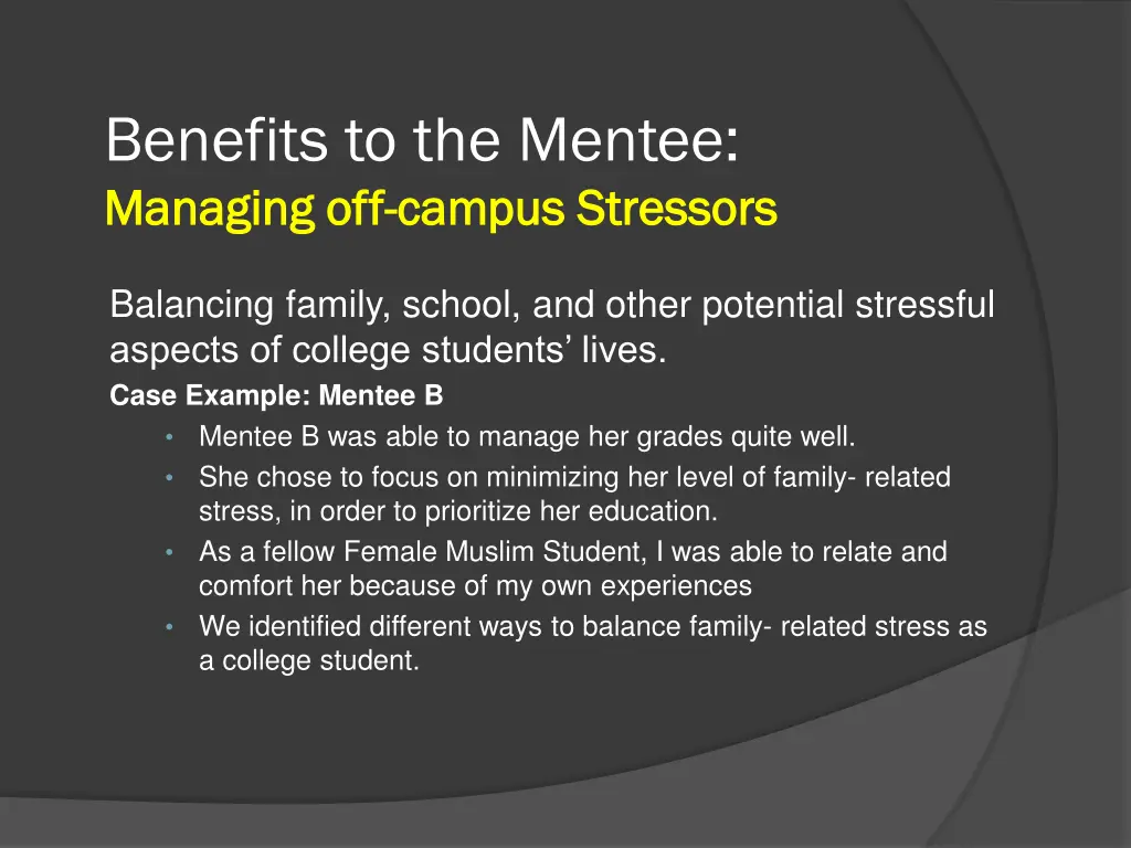 benefits to the mentee managing off managing