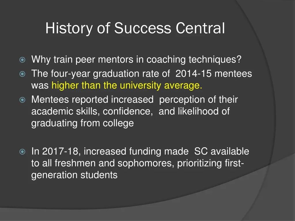 history of success central
