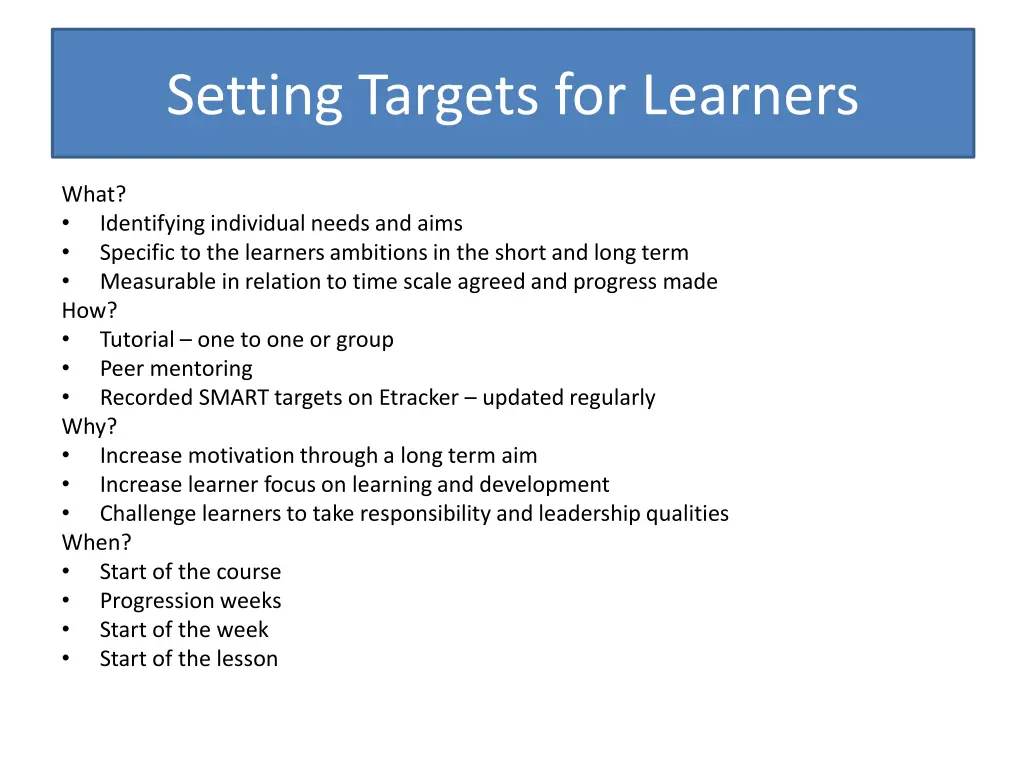 setting targets for learners