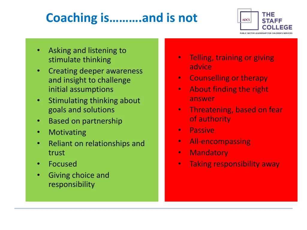 coaching is and is not