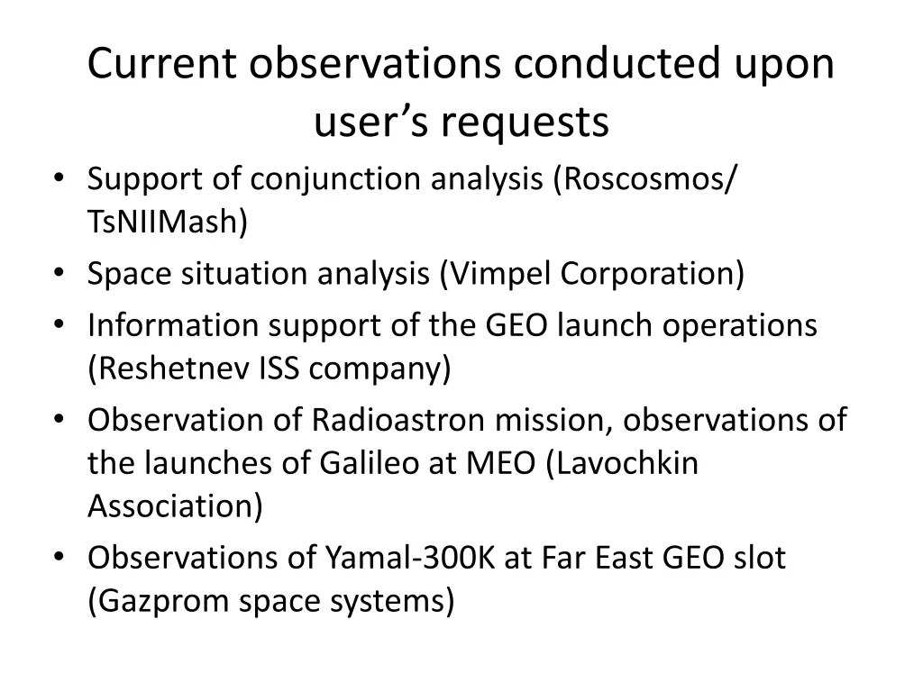 current observations conducted upon user