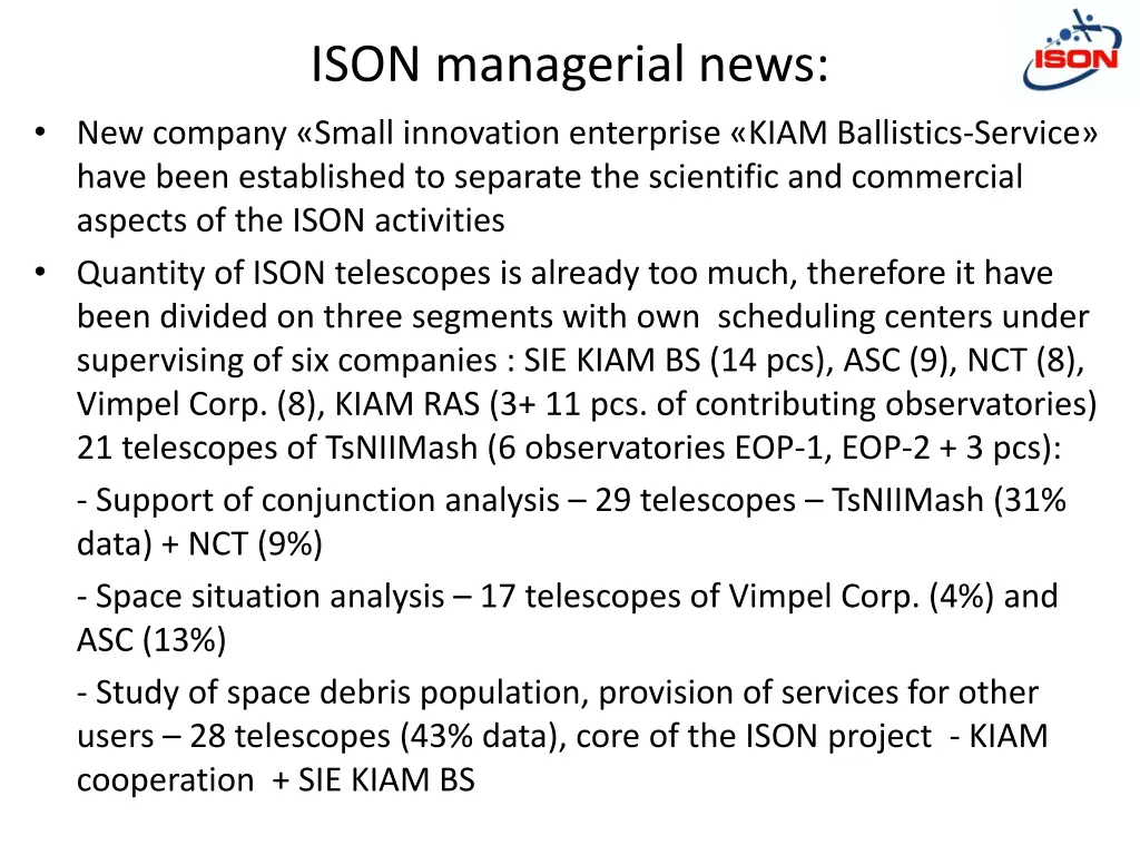 ison managerial news