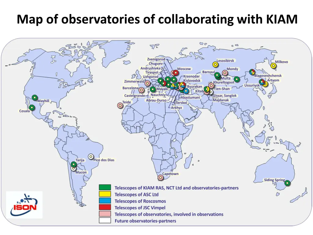 map of observatories of collaborating with kiam