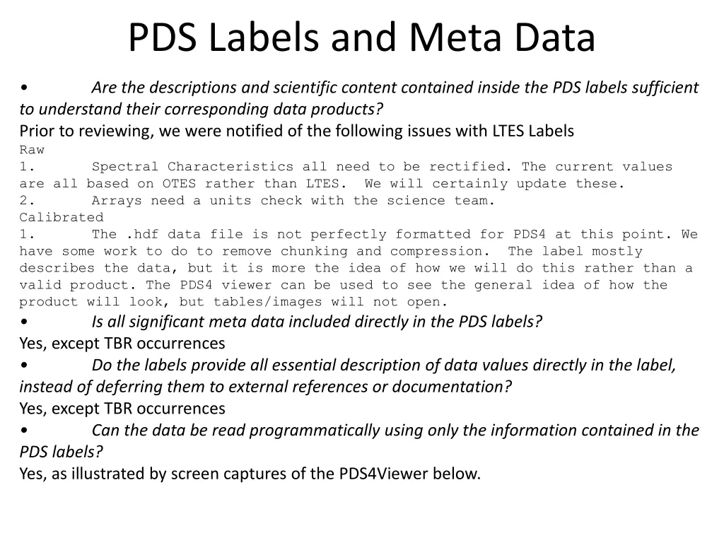 pds labels and meta data