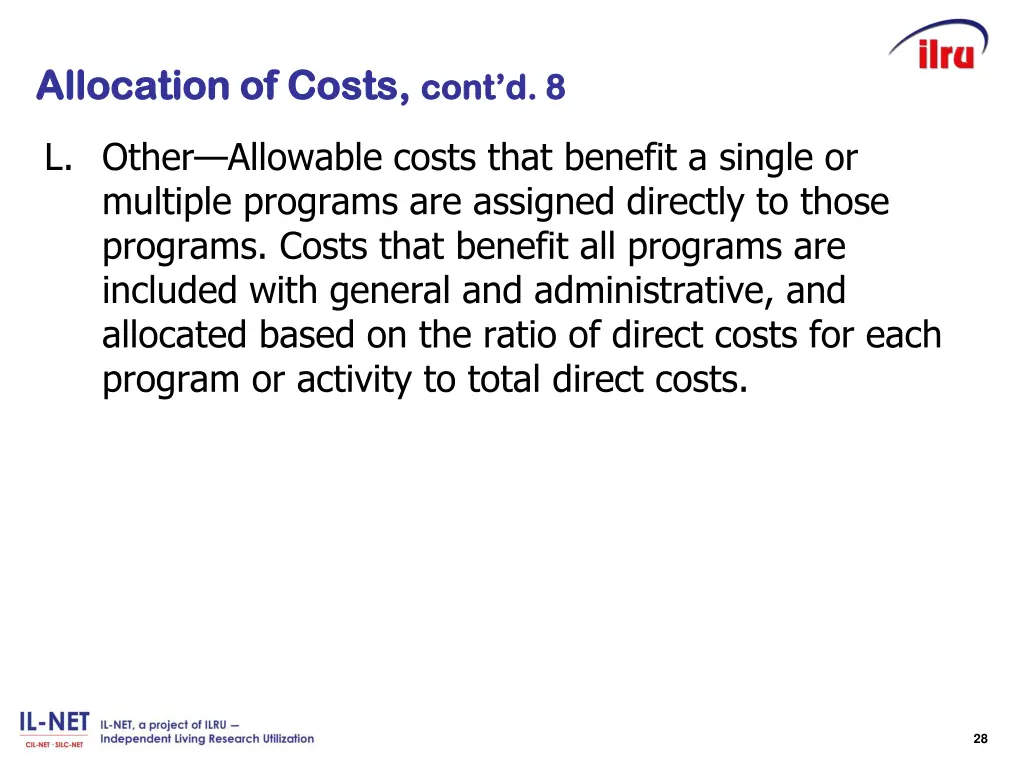 allocation of costs allocation of costs cont d 8