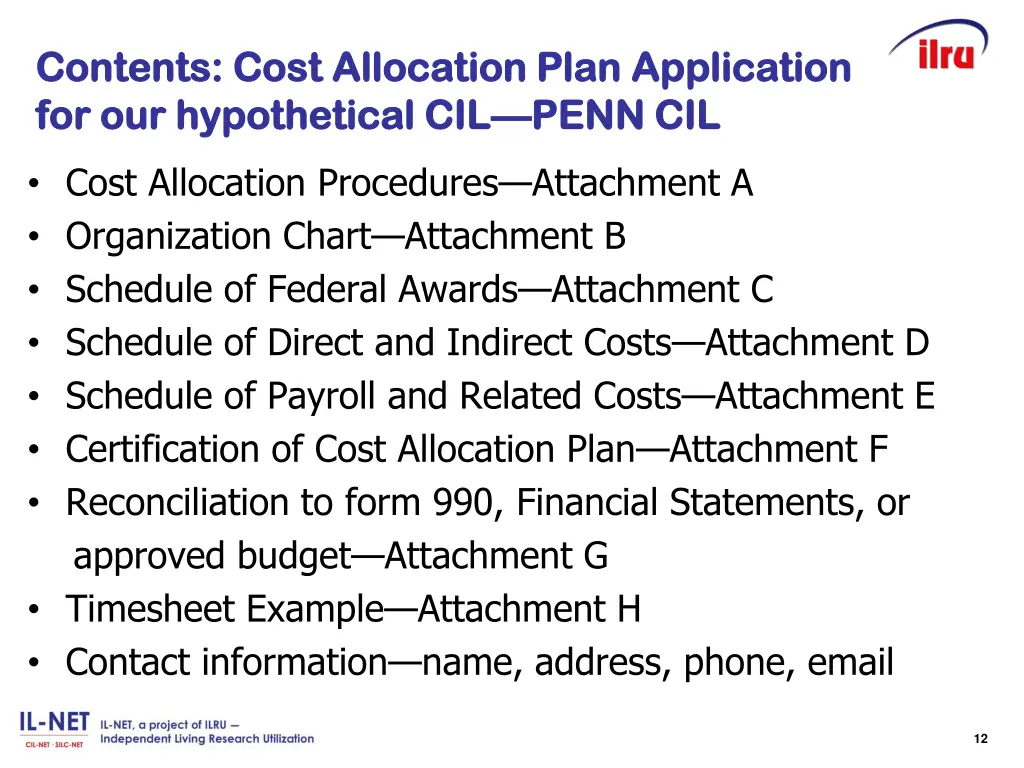 contents cost allocation plan application