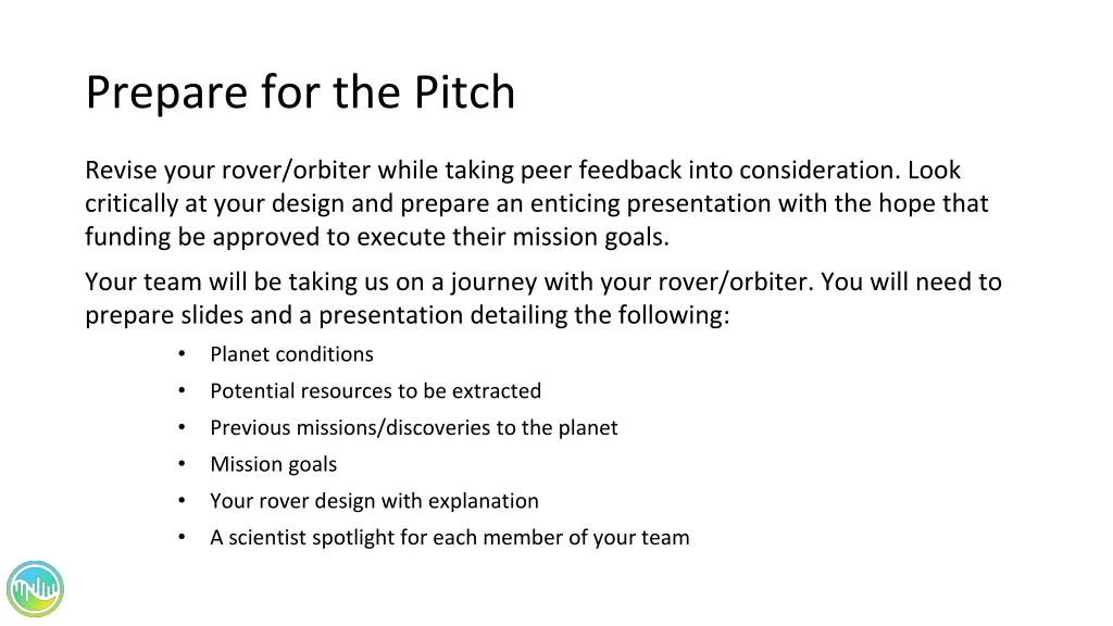 prepare for the pitch