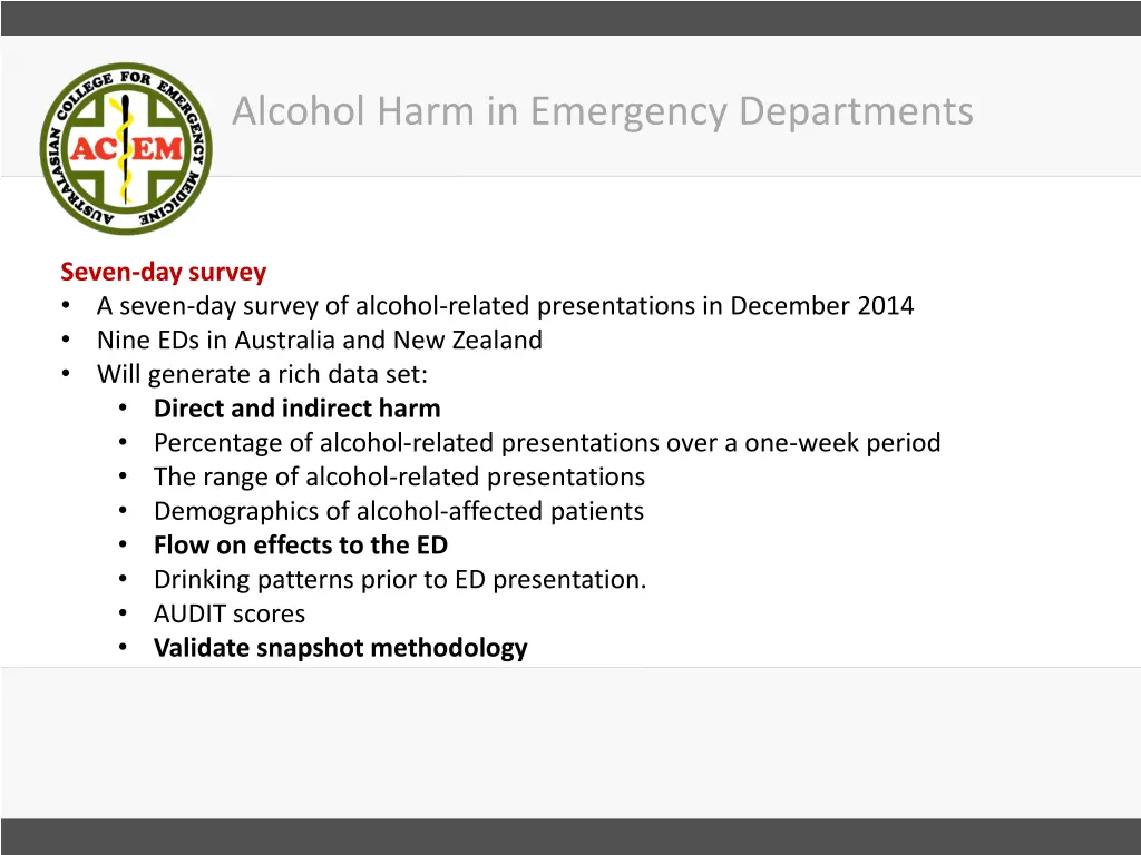 alcohol harm in emergency departments