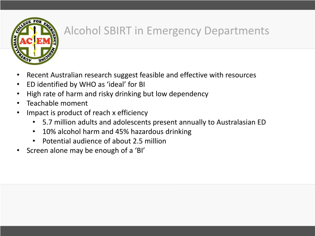 alcohol sbirt in emergency departments