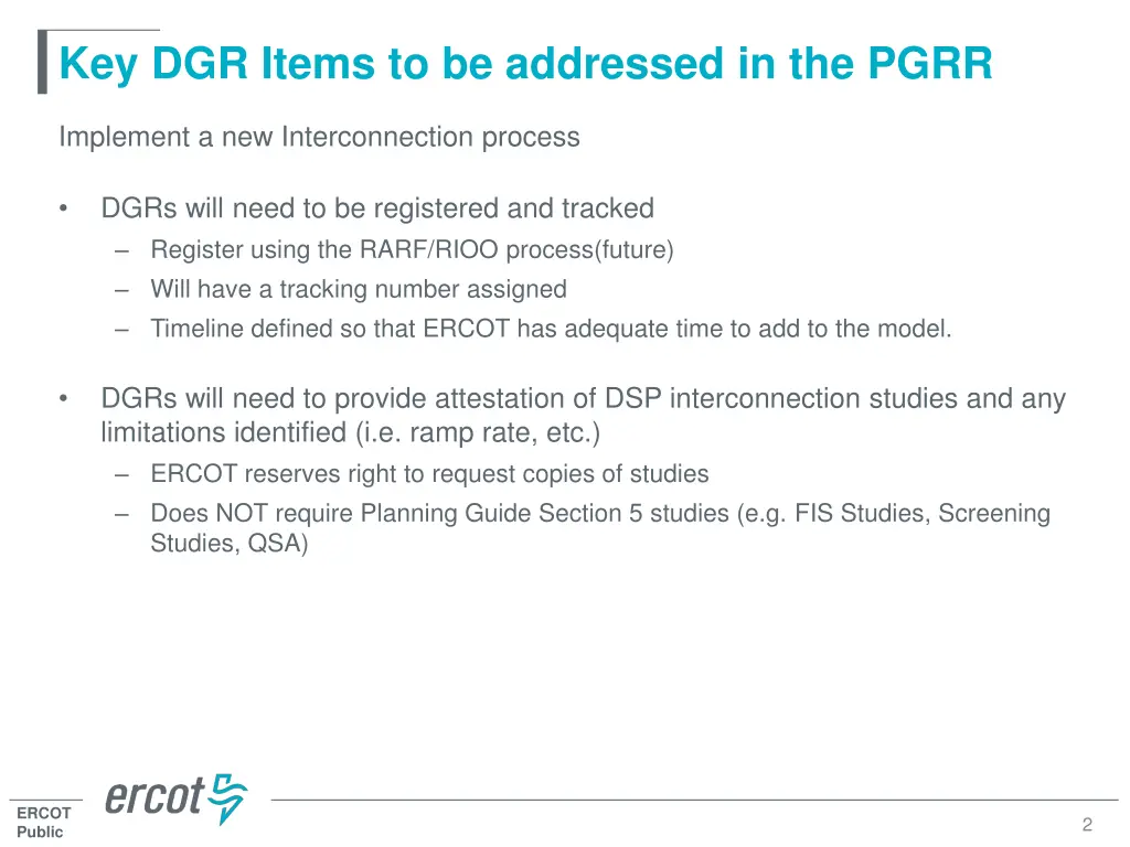 key dgr items to be addressed in the pgrr