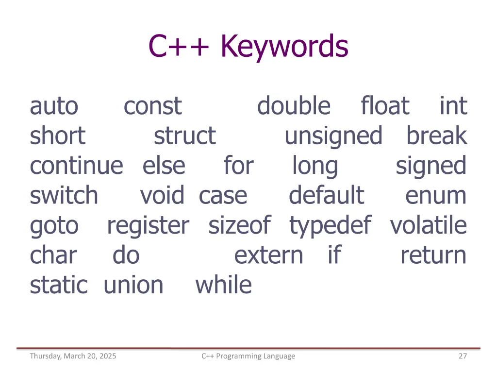 c keywords