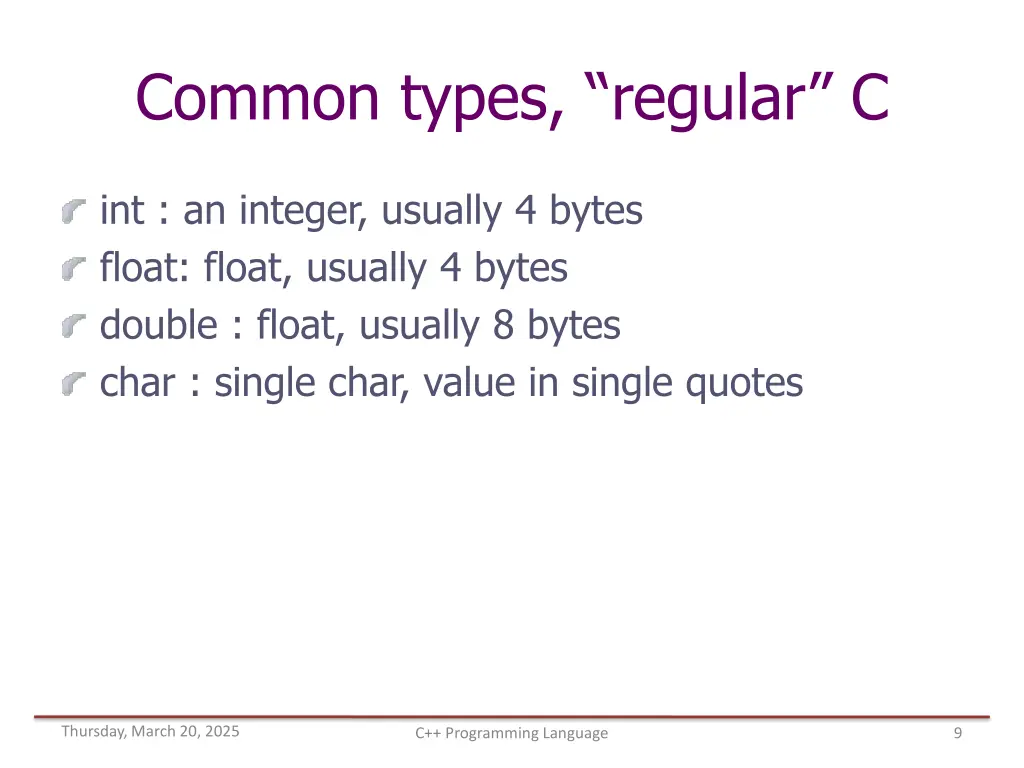 common types regular c