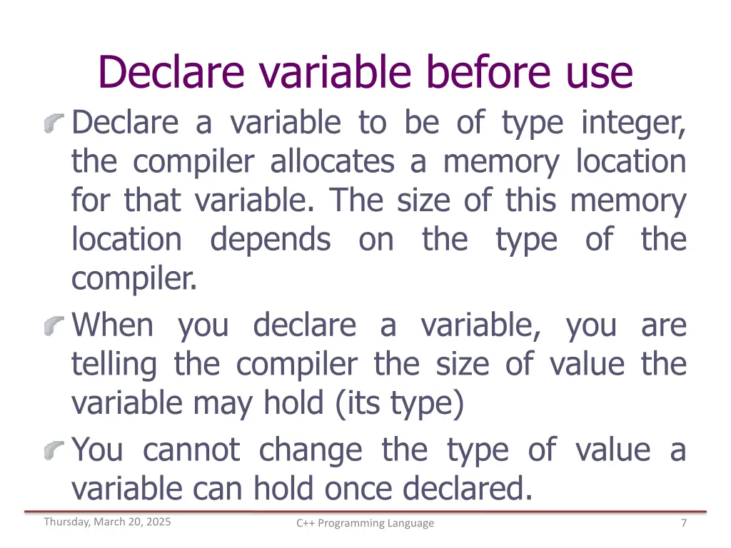 declare variable before use declare a variable