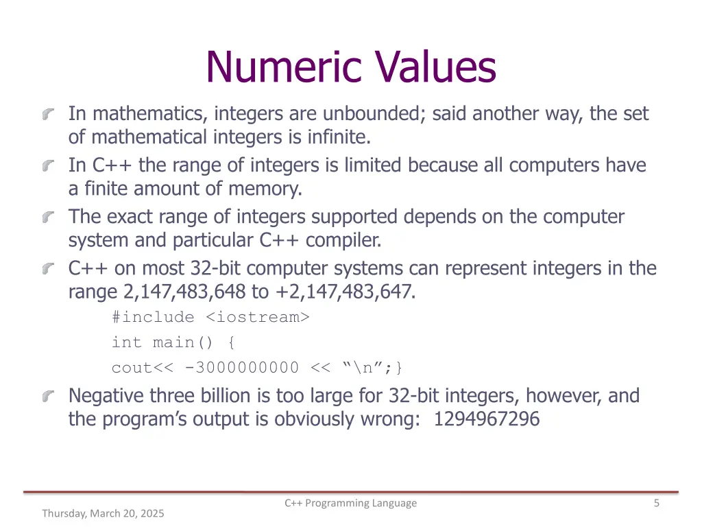 numeric values in mathematics integers