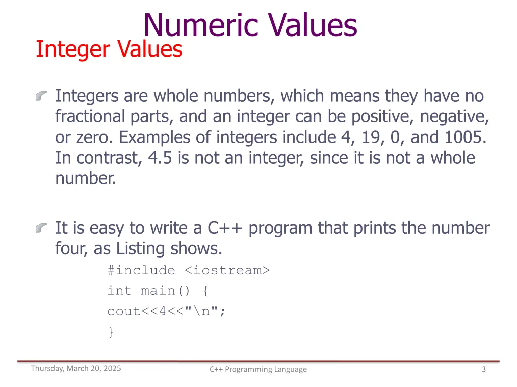 numeric values integer values