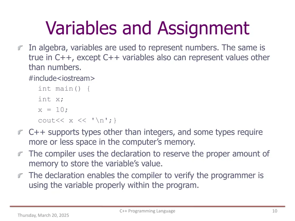variables and assignment in algebra variables