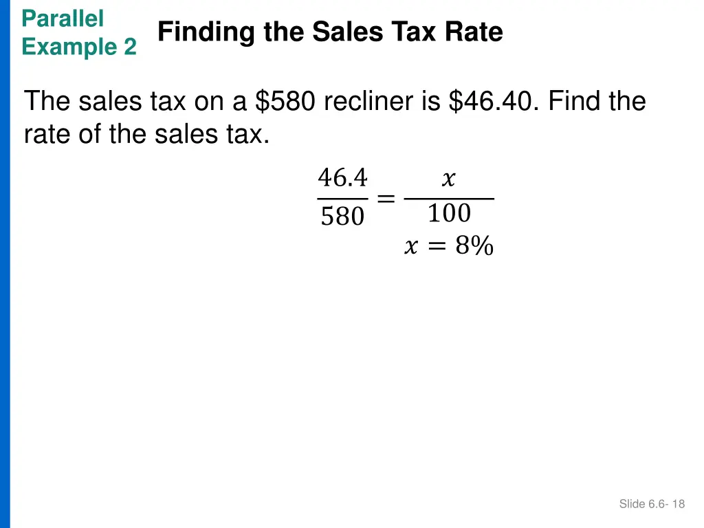 parallel example 2 finding the sales tax rate