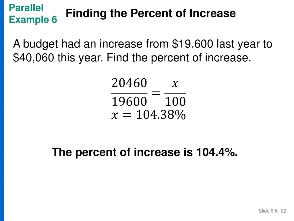 parallel example 6 finding the percent of increase