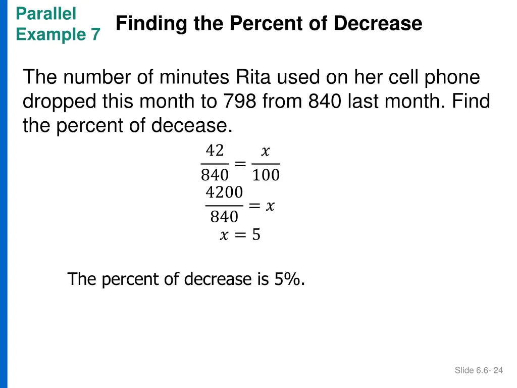 parallel example 7 finding the percent of decrease