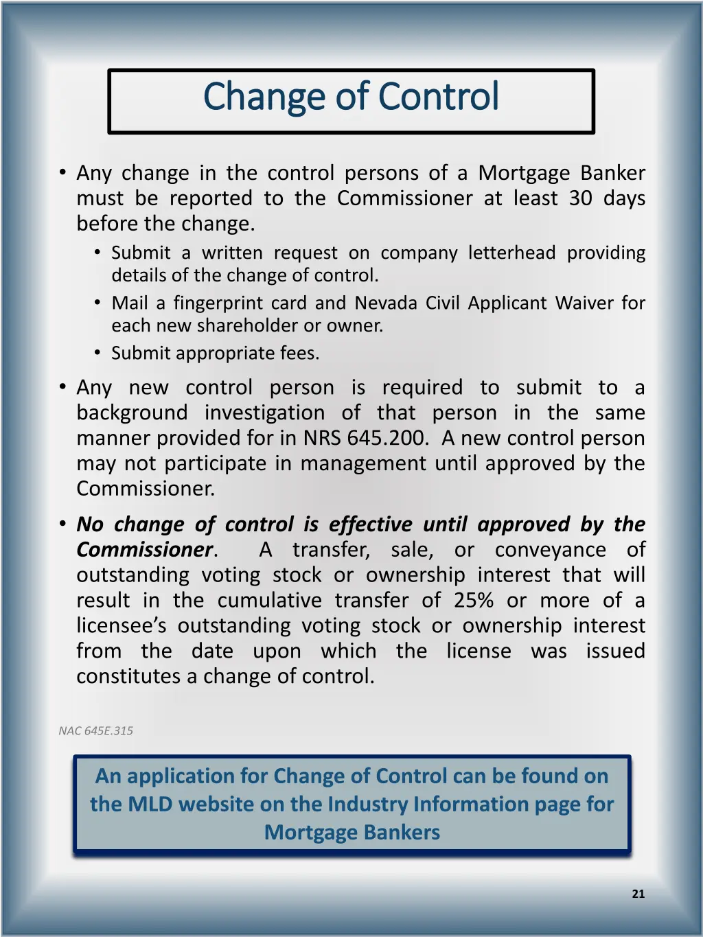 change of control change of control