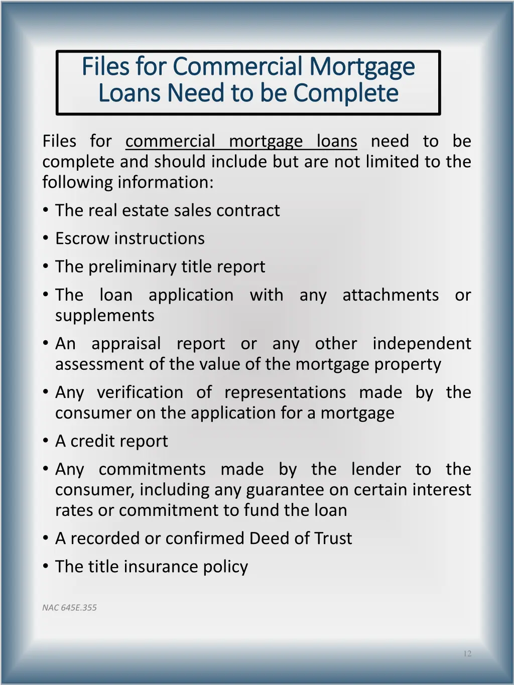 files for commercial mortgage files
