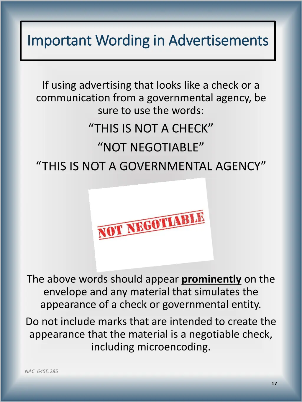 important wording in advertisements important