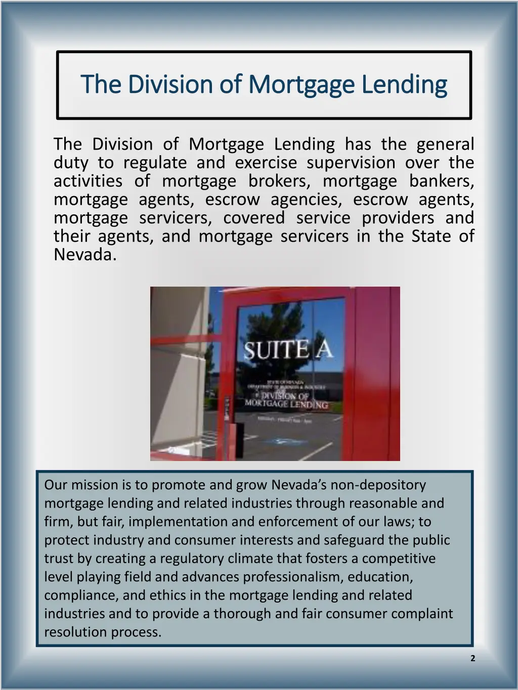 the division of mortgage lending the division
