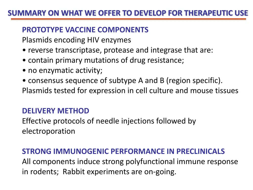 summary on what we offer to develop