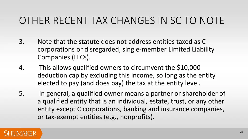 other recent tax changes in sc to note 1