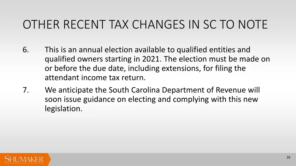 other recent tax changes in sc to note 2