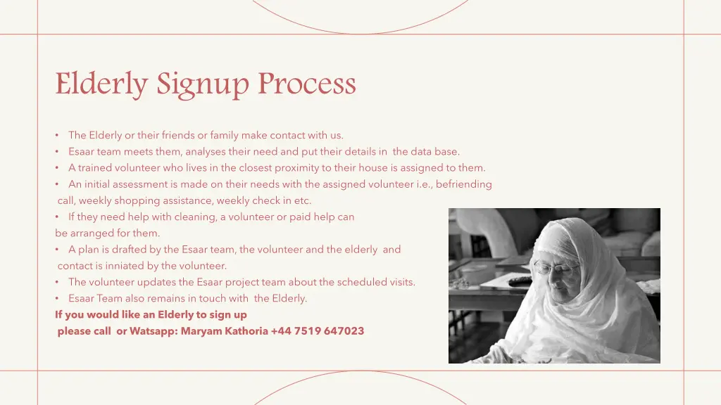 elderly signup process