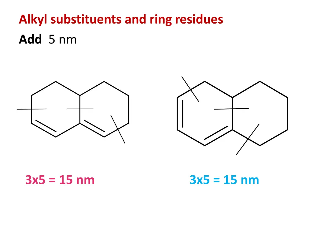 alkyl substituents and ring residues add 5 nm