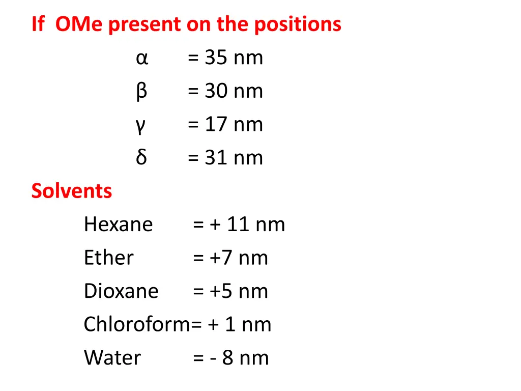 if ome present on the positions solvents hexane