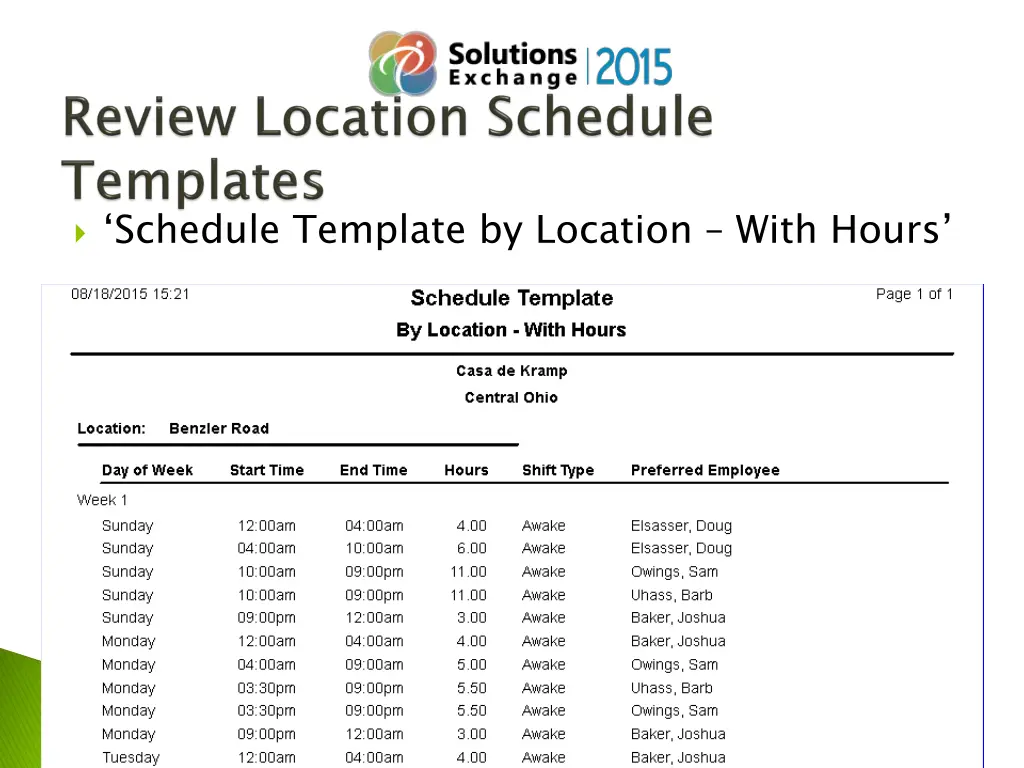schedule template by location with hours
