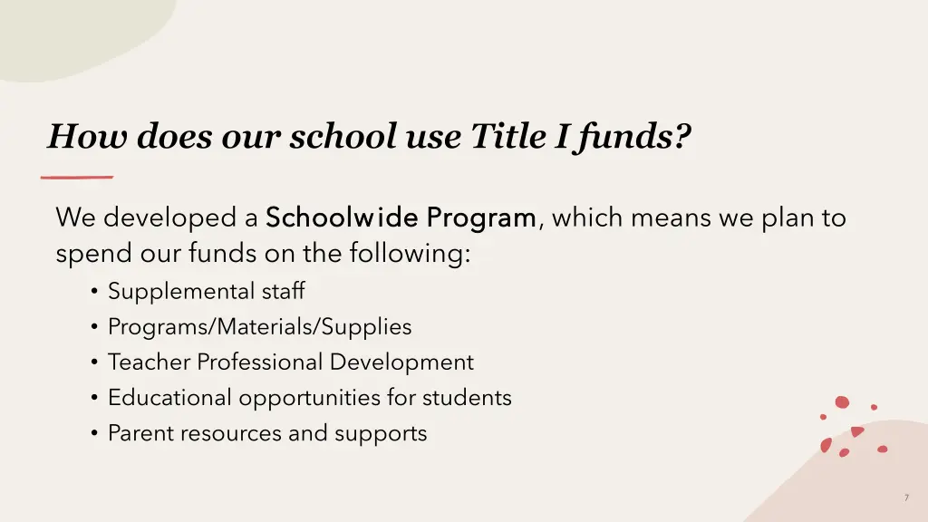 how does our school use title i funds