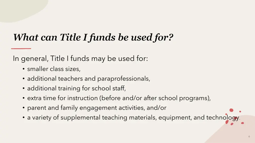what can title i funds be used for