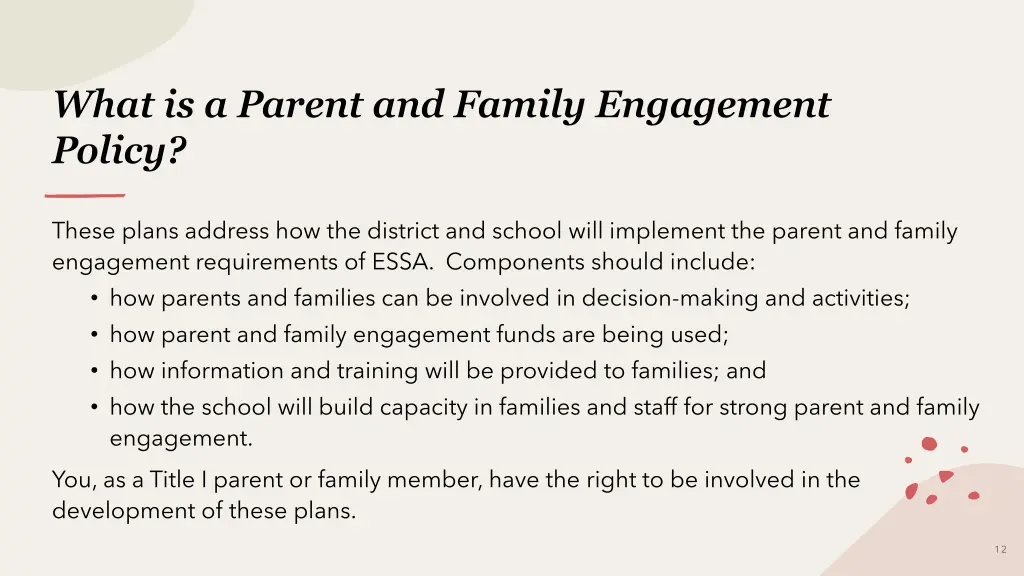 what is a parent and family engagement policy